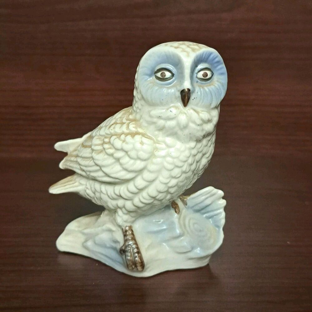 Vintage KPM Porcelain Ceramic 4” White Snow Owl On A Branch Figurine